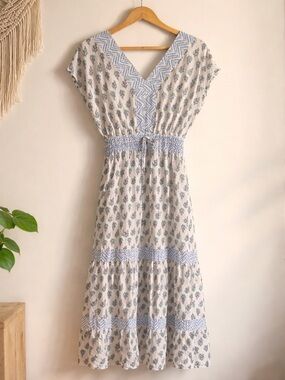 Rachel Zoe White and Light Blue Boho Maxi Dress